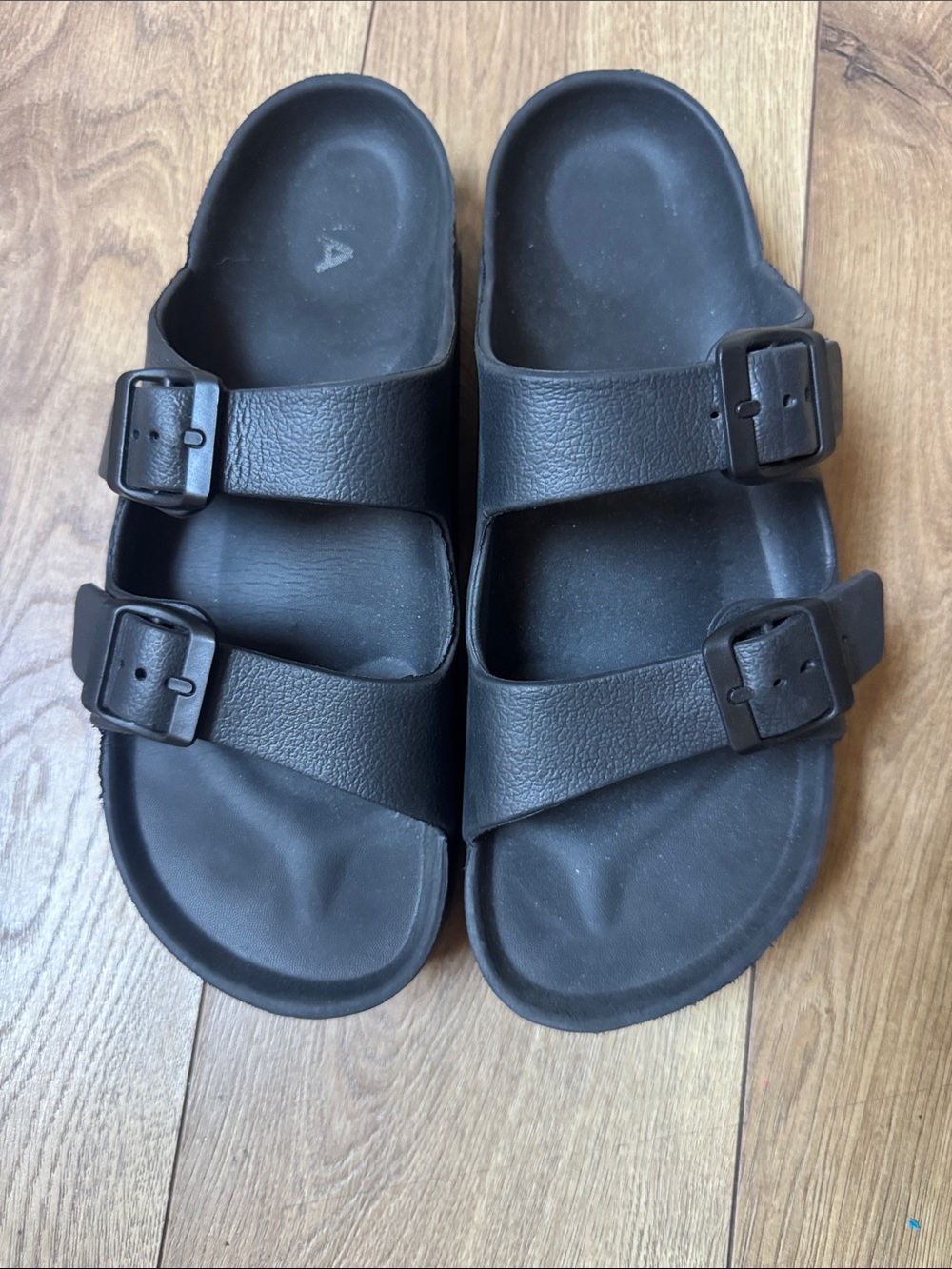 MIA Black Double-Buckle Slide Sandals for Women